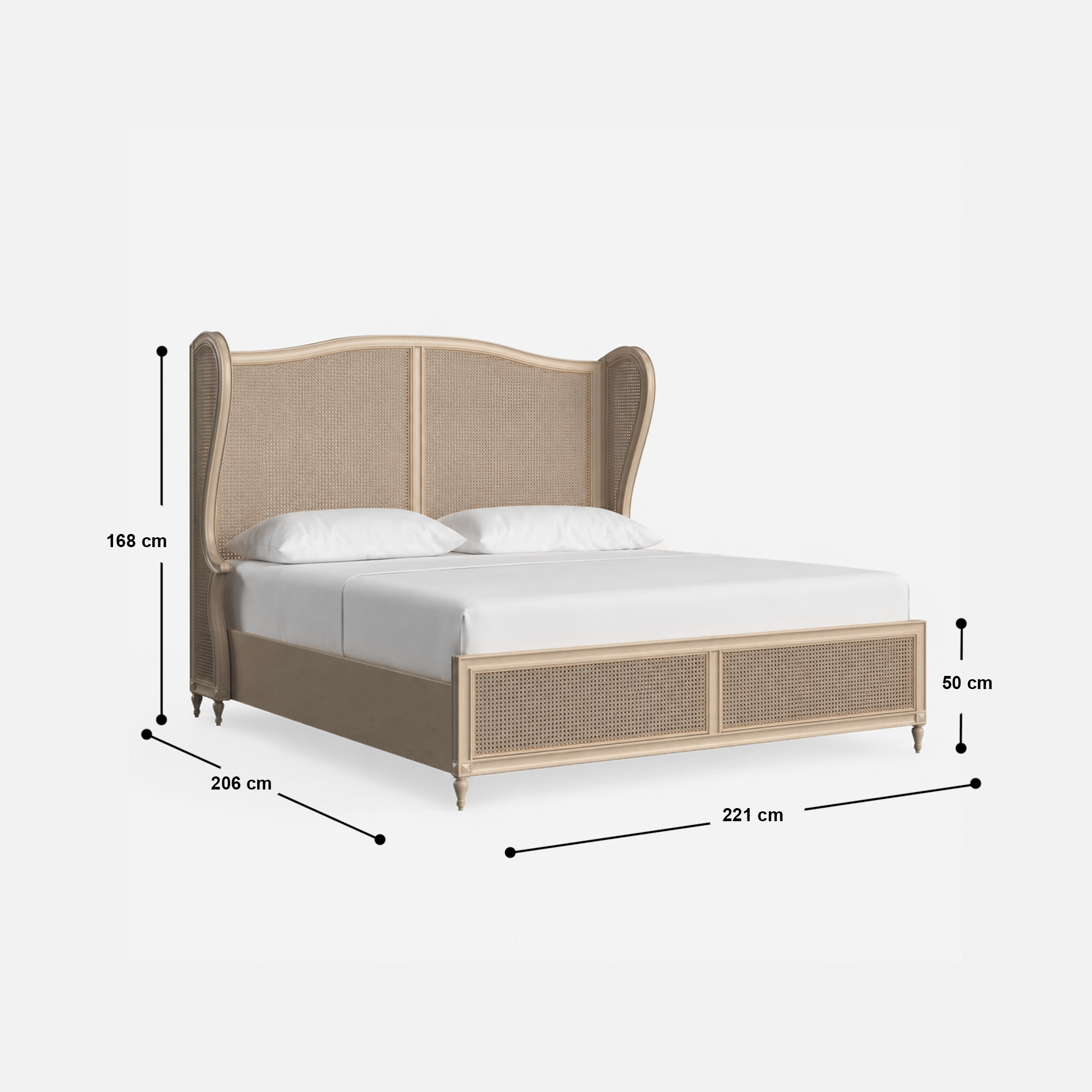 Chantel Distressed White Rattan Cane Bed