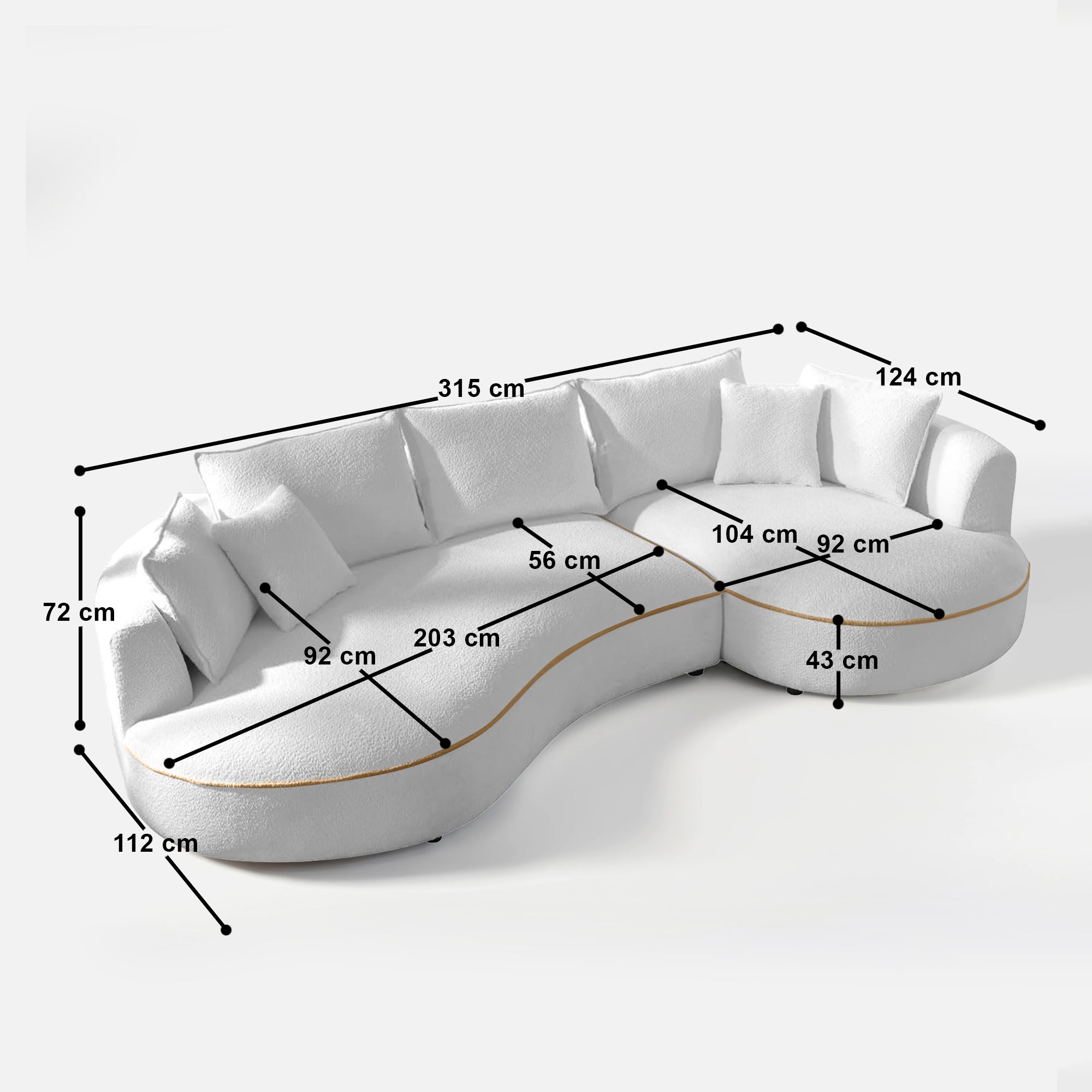 Maria Curvy Sectional Sofa - 124" - Crafts Mill Bespoke Furniture - Sofas & Accent Chairs