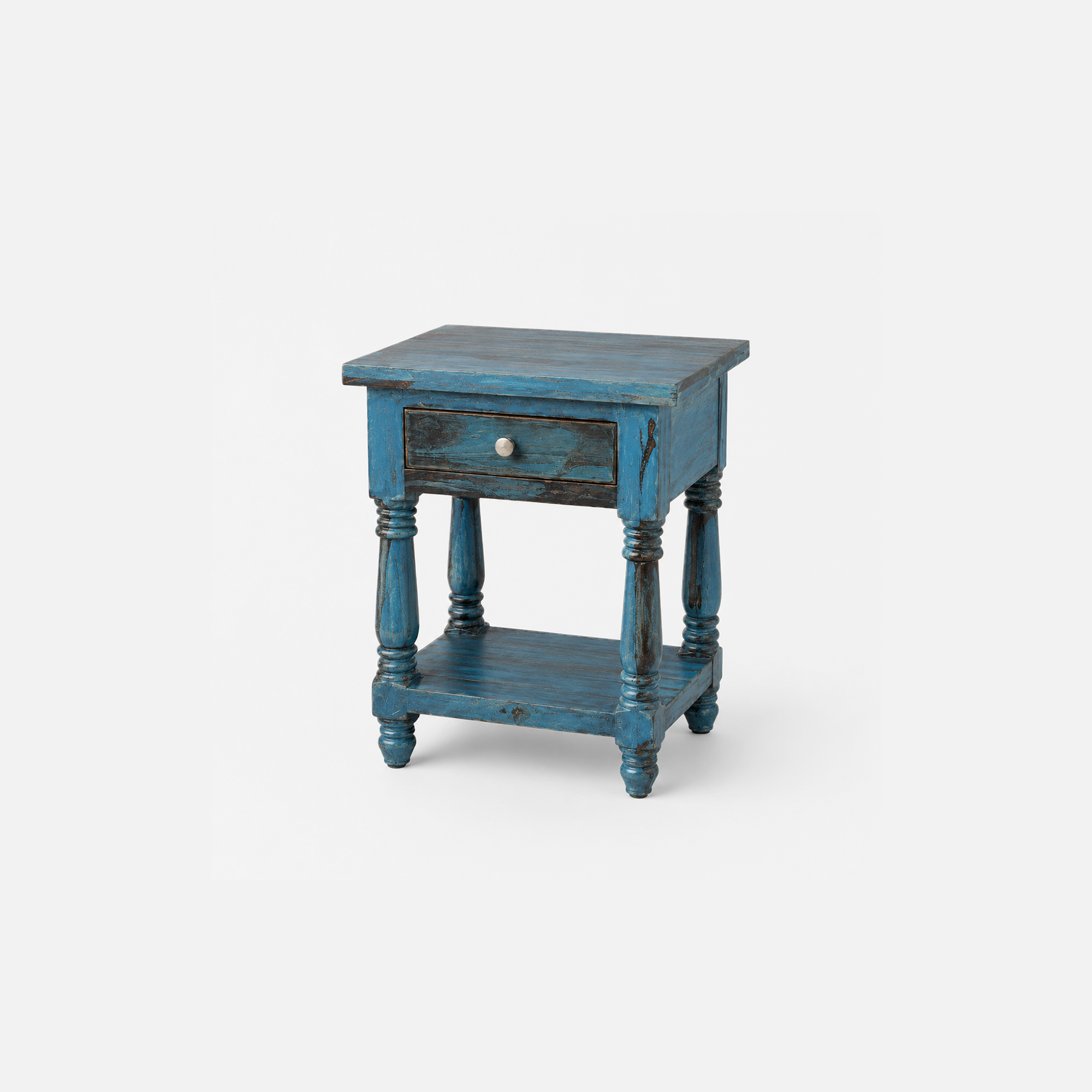 Coastal Blue Vintage-Inspired End Table with Drawer
