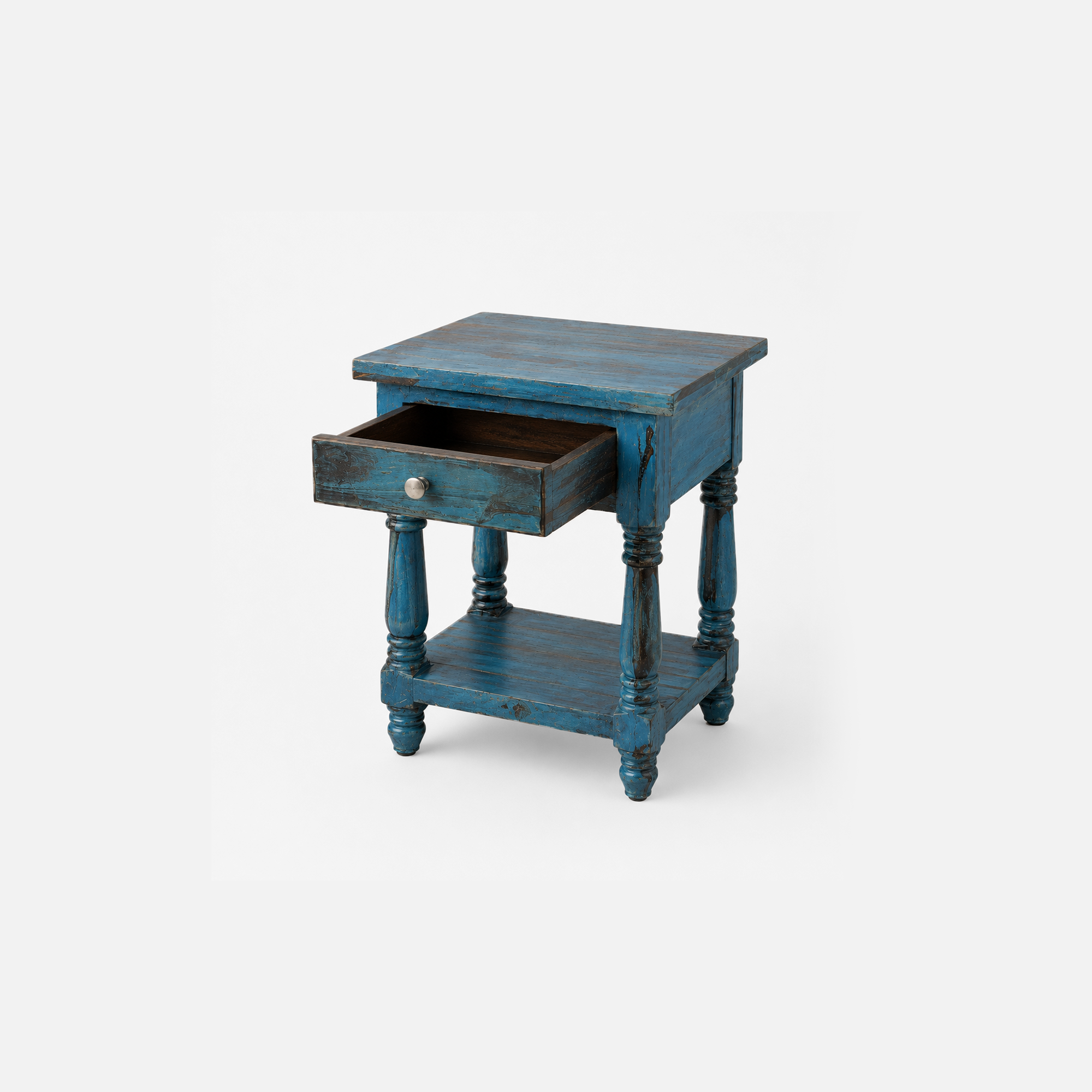 Coastal Blue Vintage-Inspired End Table with Drawer