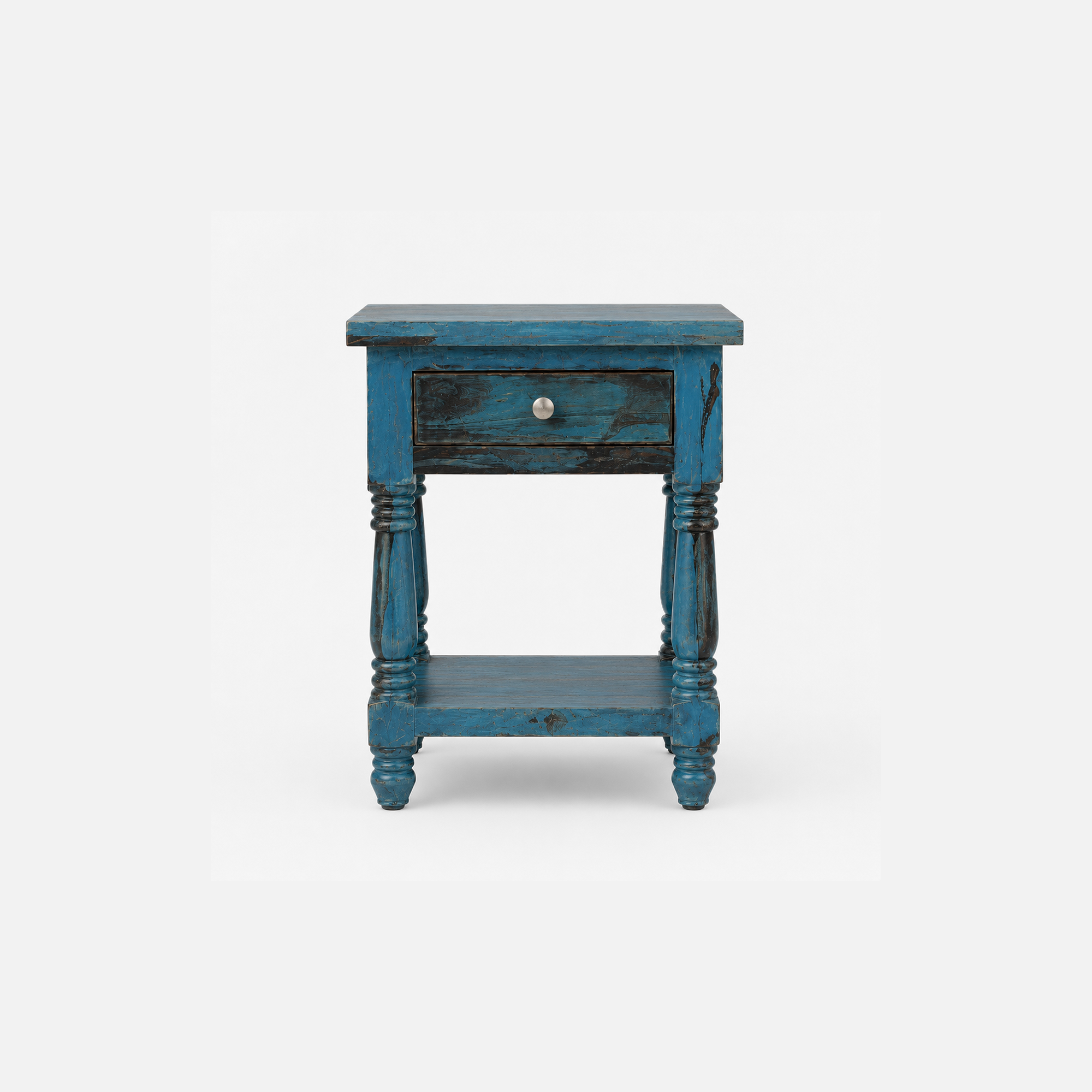 Coastal Blue Vintage-Inspired End Table with Drawer