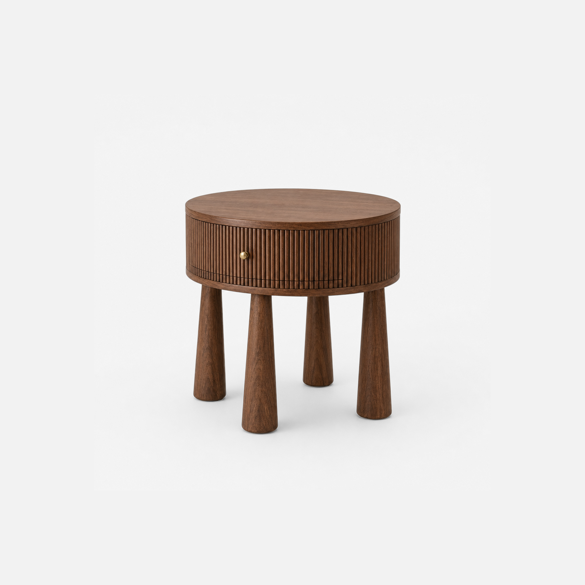 Cylindro Walnut Side Table with Textured Drum Design
