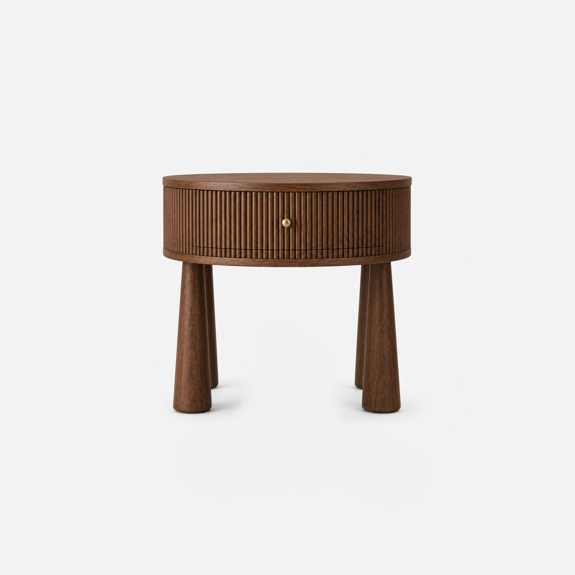 Cylindro Walnut Side Table with Textured Drum Design