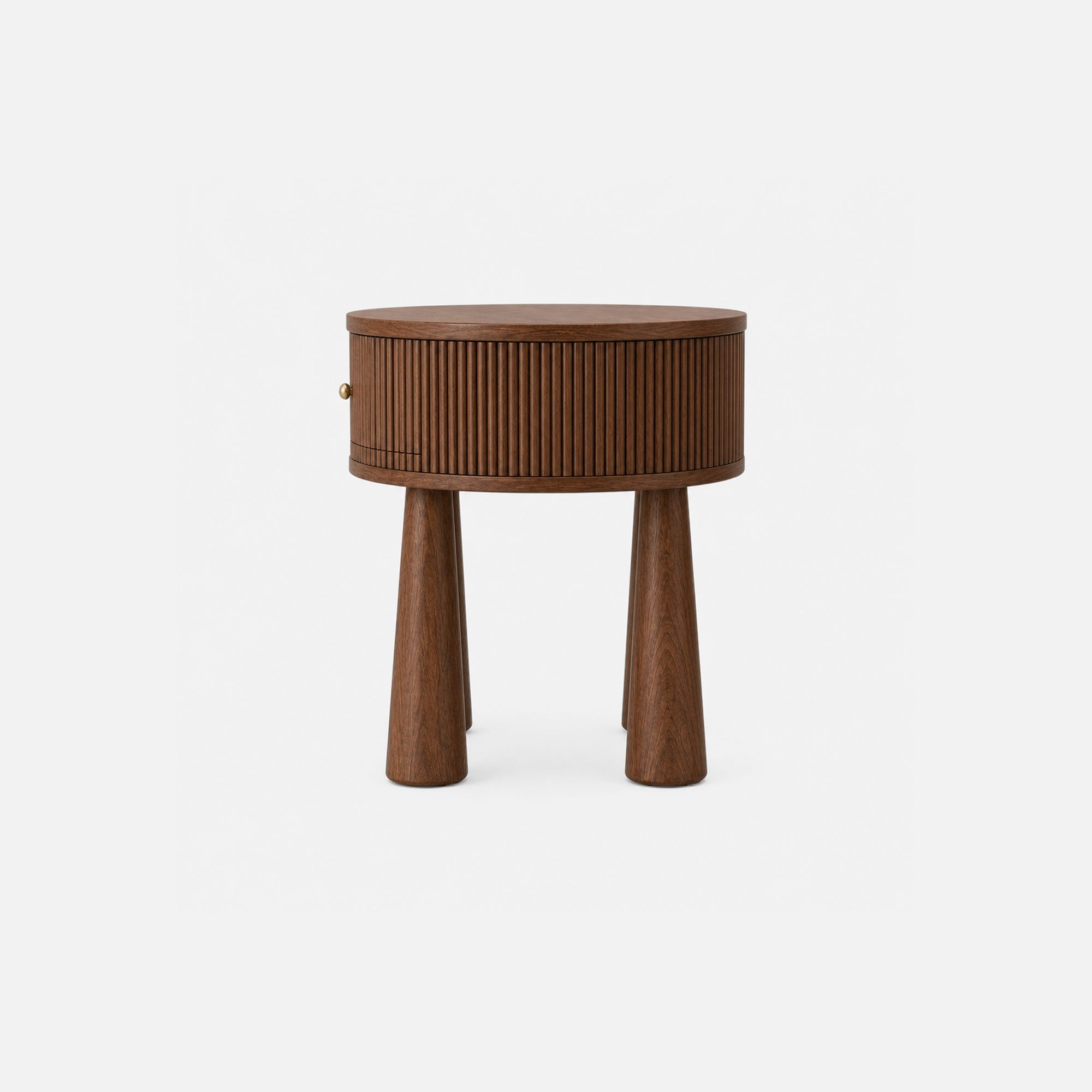 Cylindro Walnut Side Table with Textured Drum Design