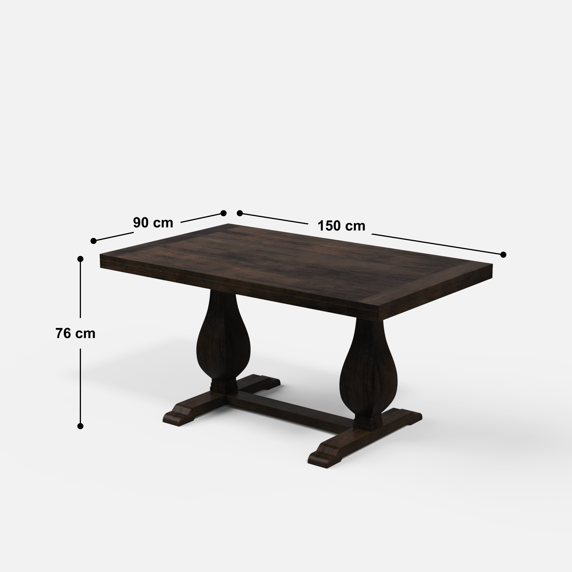 Derbyshire Luxury Dining Table - 6 Seater - 150 cm x 90 cm x 76 cm - Mango
