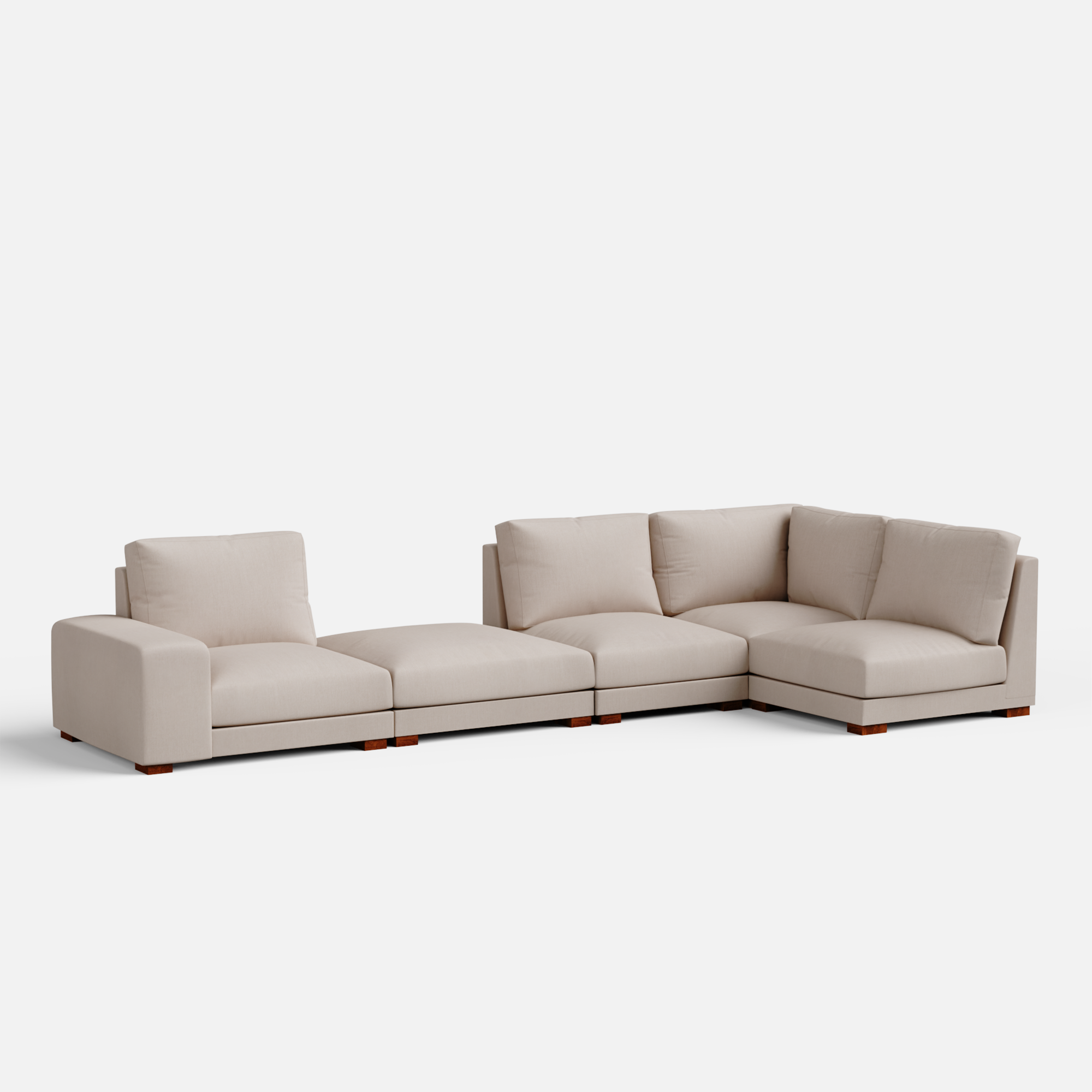 Derek modular right arm 4 seater sofa with ottoman - 133.5" | 62" Left chaise - Crafts Mill Bespoke Furniture - Modular sectional sofas