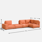 Derek modular right arm 4 seater sofa with ottoman - 133.5" | 62" Left chaise - Crafts Mill Bespoke Furniture - Modular sectional sofas