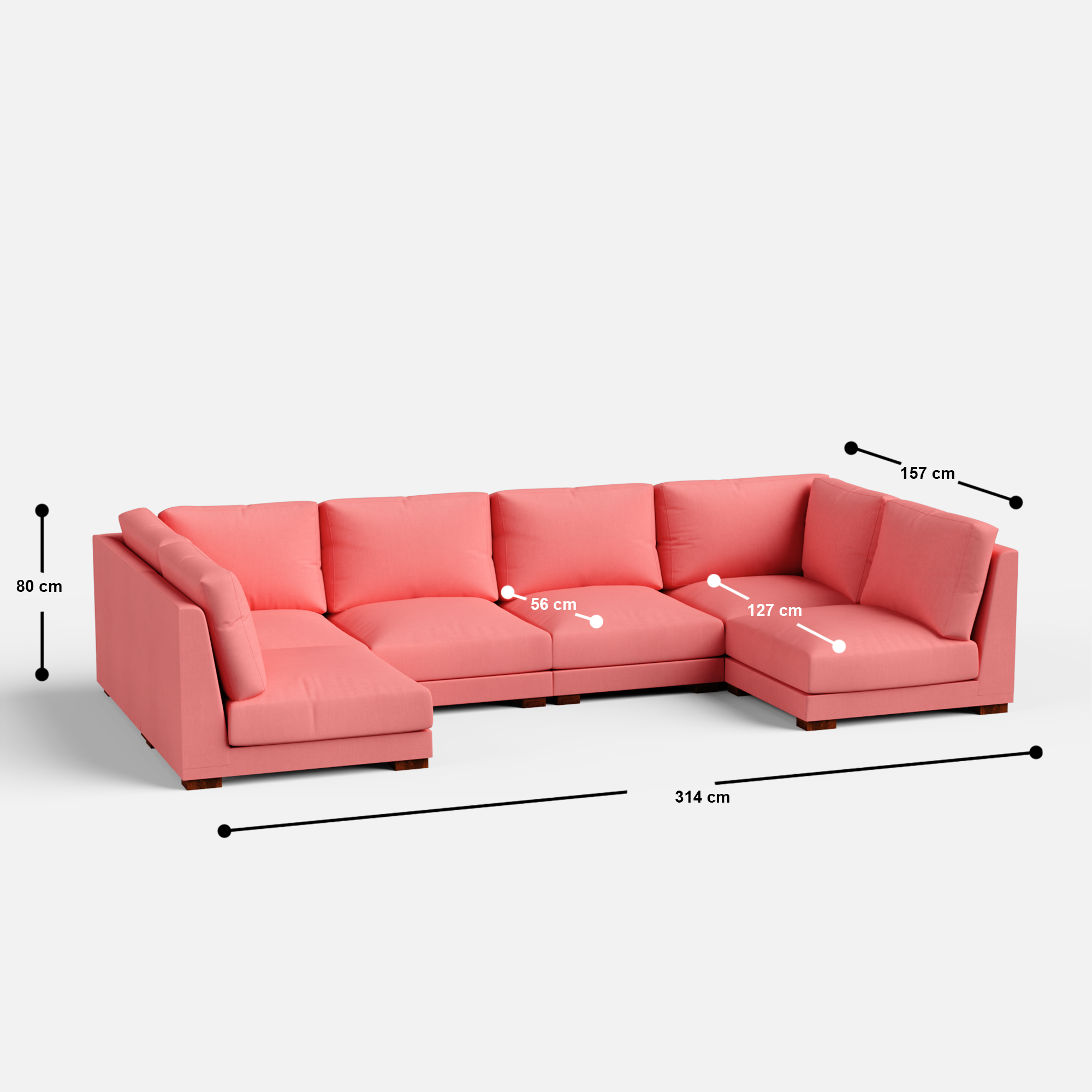 Derek Modular U- Shaped sofa - 62" Left Chaise | 123" Middle | 62" Right Chaise - Crafts Mill Bespoke Furniture - Modular sectional sofas