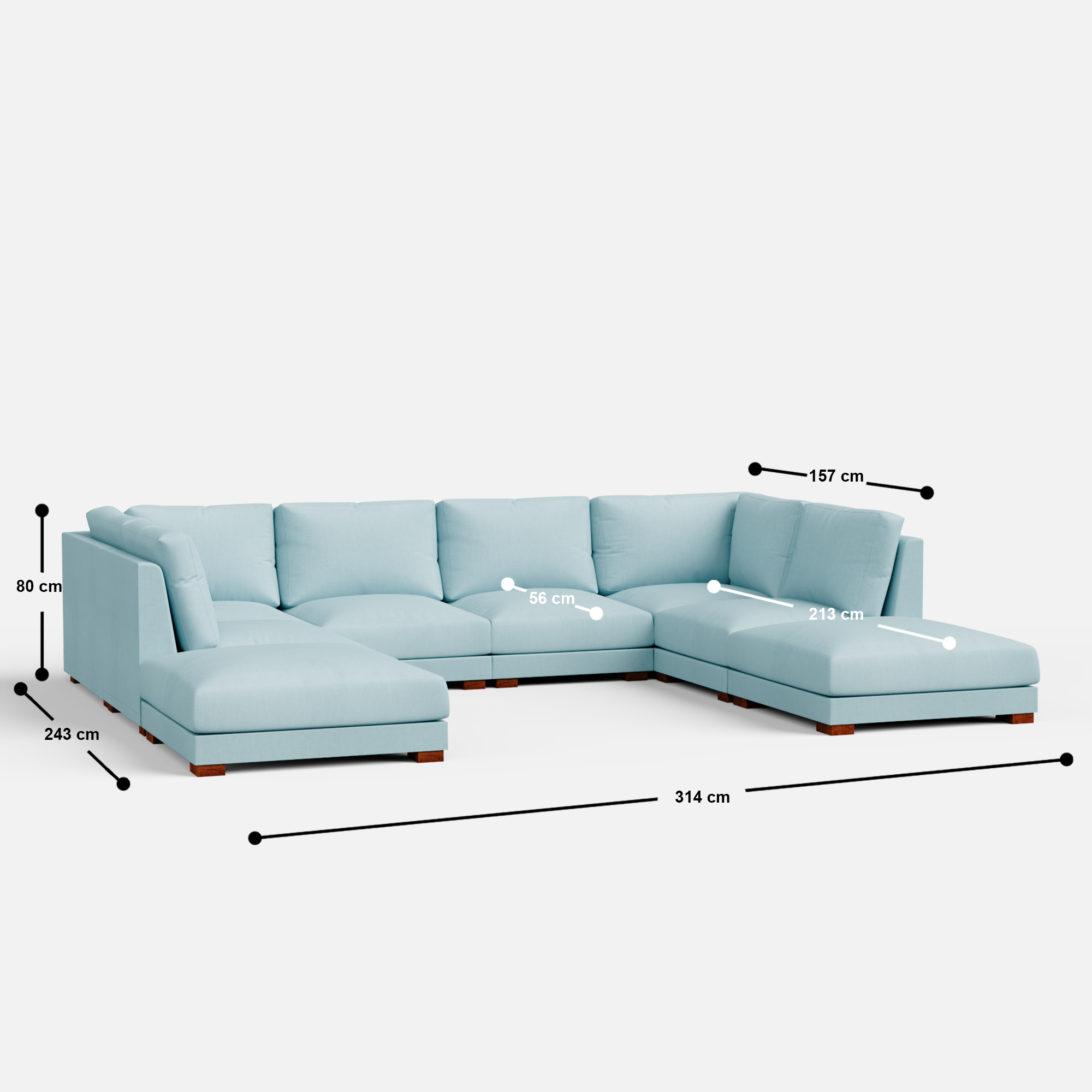 Derek Modular U- Shaped sofa with ottoman - 62" Left Chaise with 34" Ottoman | 123" Middle | 62" Right Chaise with 34" Ottoman - Crafts Mill Bespoke Furniture - Modular sectional sofas