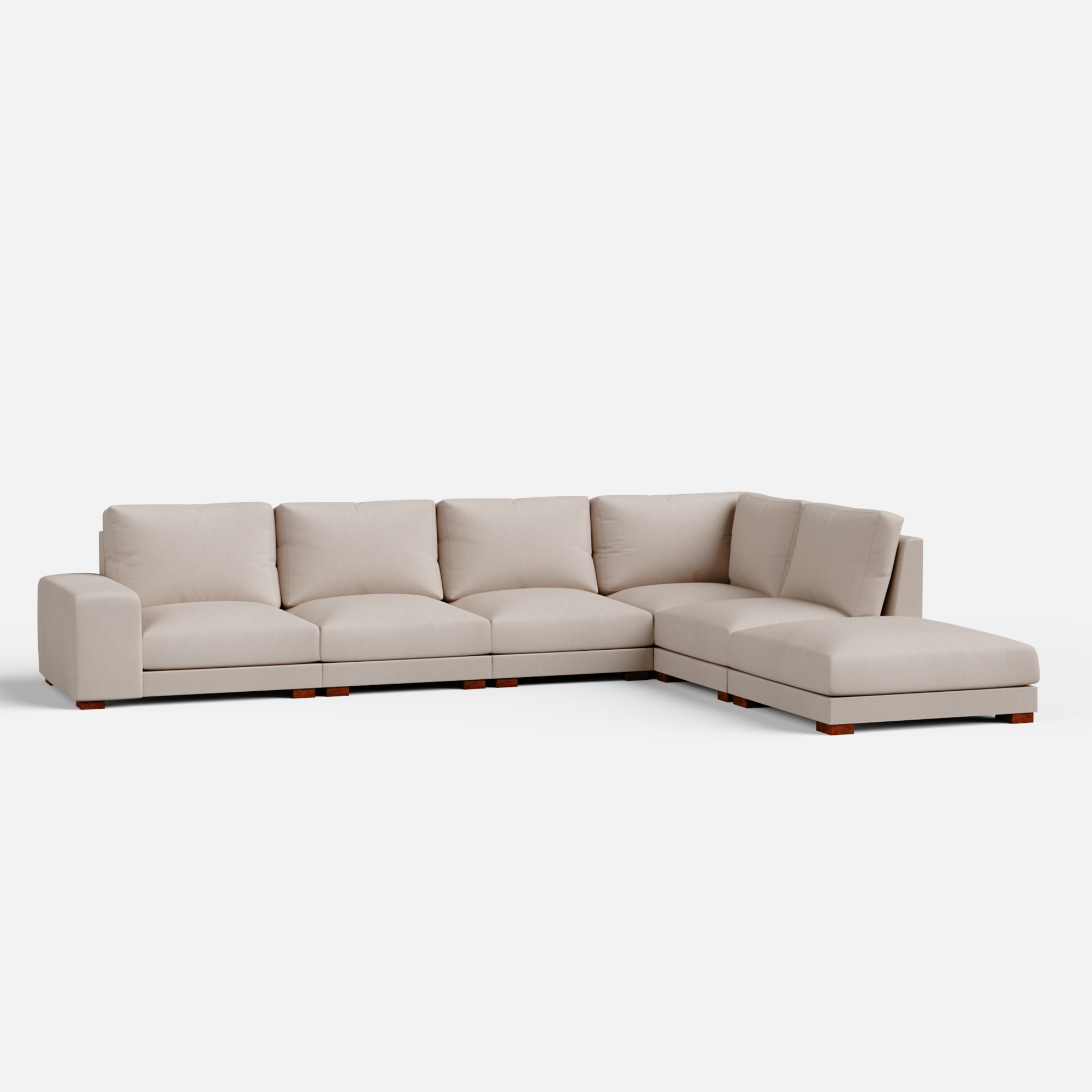 Derek modular right arm 5 seater sofa with ottoman - 127.5" | 61.6" Left chaise with 34" Ottoman - Crafts Mill Bespoke Furniture - Modular Sectional Sofas