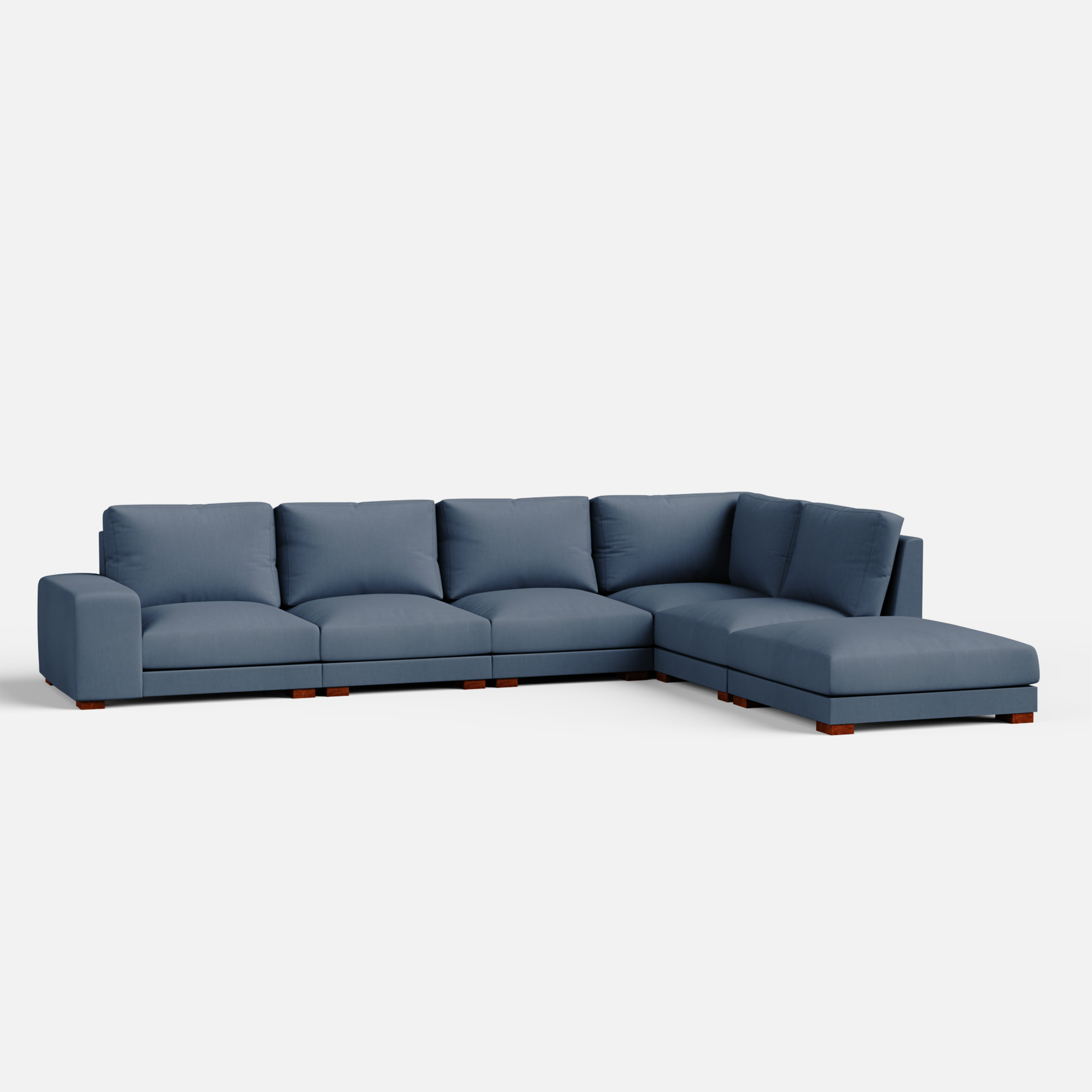 Derek modular right arm 5 seater sofa with ottoman - 127.5" | 61.6" Left chaise with 34" Ottoman - Crafts Mill Bespoke Furniture - Modular Sectional Sofas