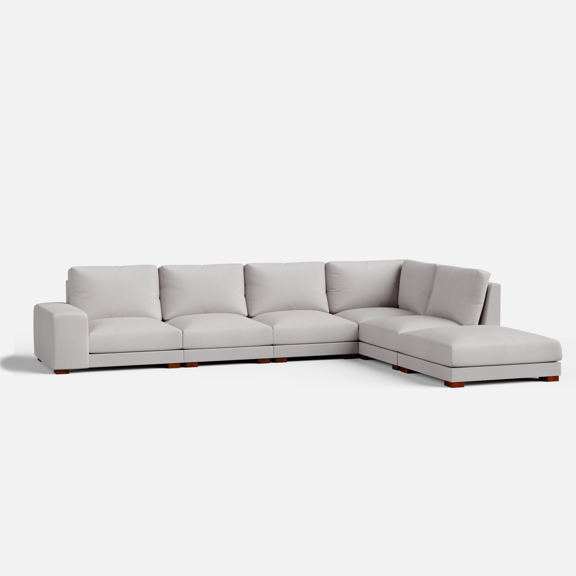 Derek modular right arm 5 seater sofa with ottoman - 127.5" | 61.6" Left chaise with 34" Ottoman - Crafts Mill Bespoke Furniture - Modular Sectional Sofas
