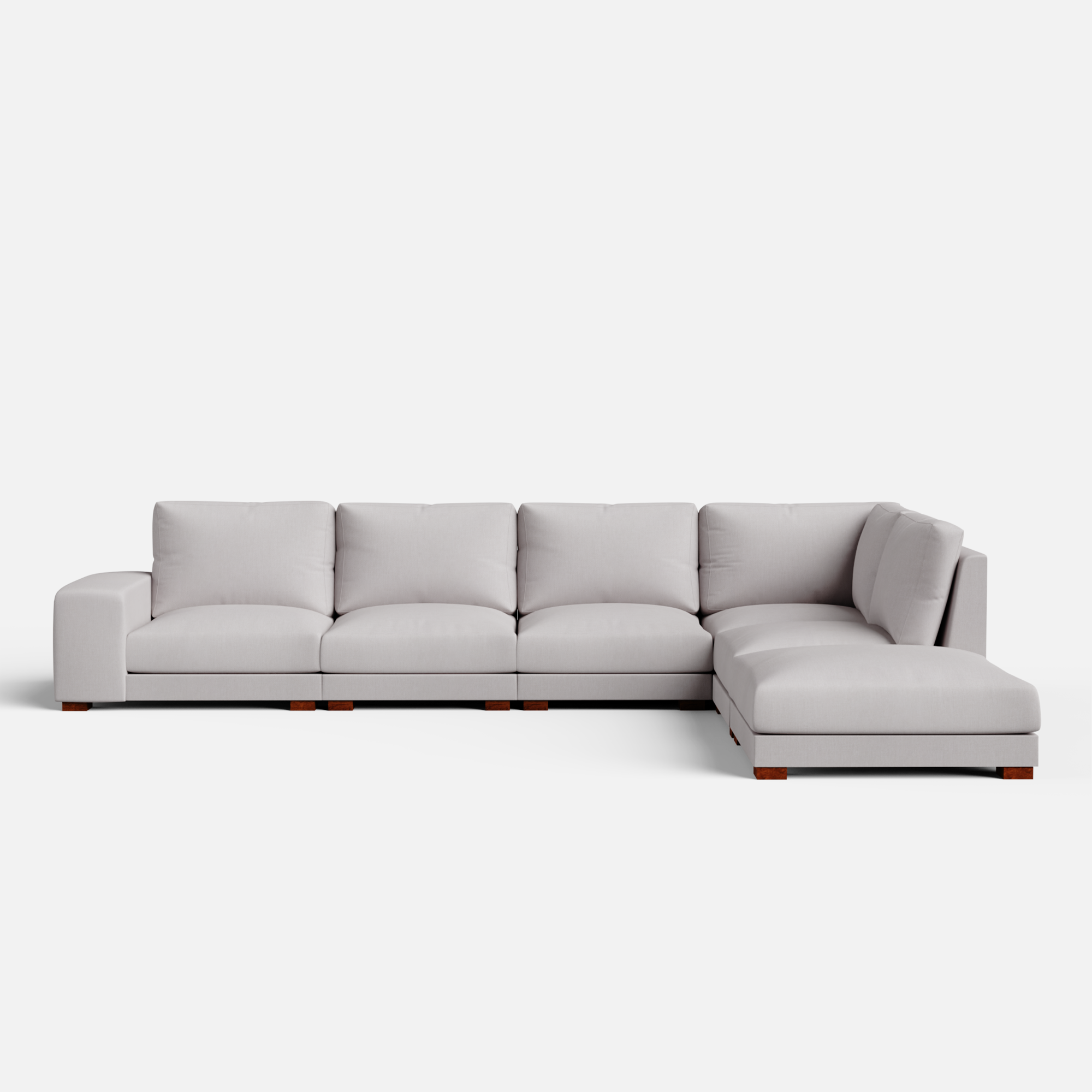 Derek modular right arm 5 seater sofa with ottoman - 127.5" | 61.6" Left chaise with 34" Ottoman - Crafts Mill Bespoke Furniture - Modular Sectional Sofas