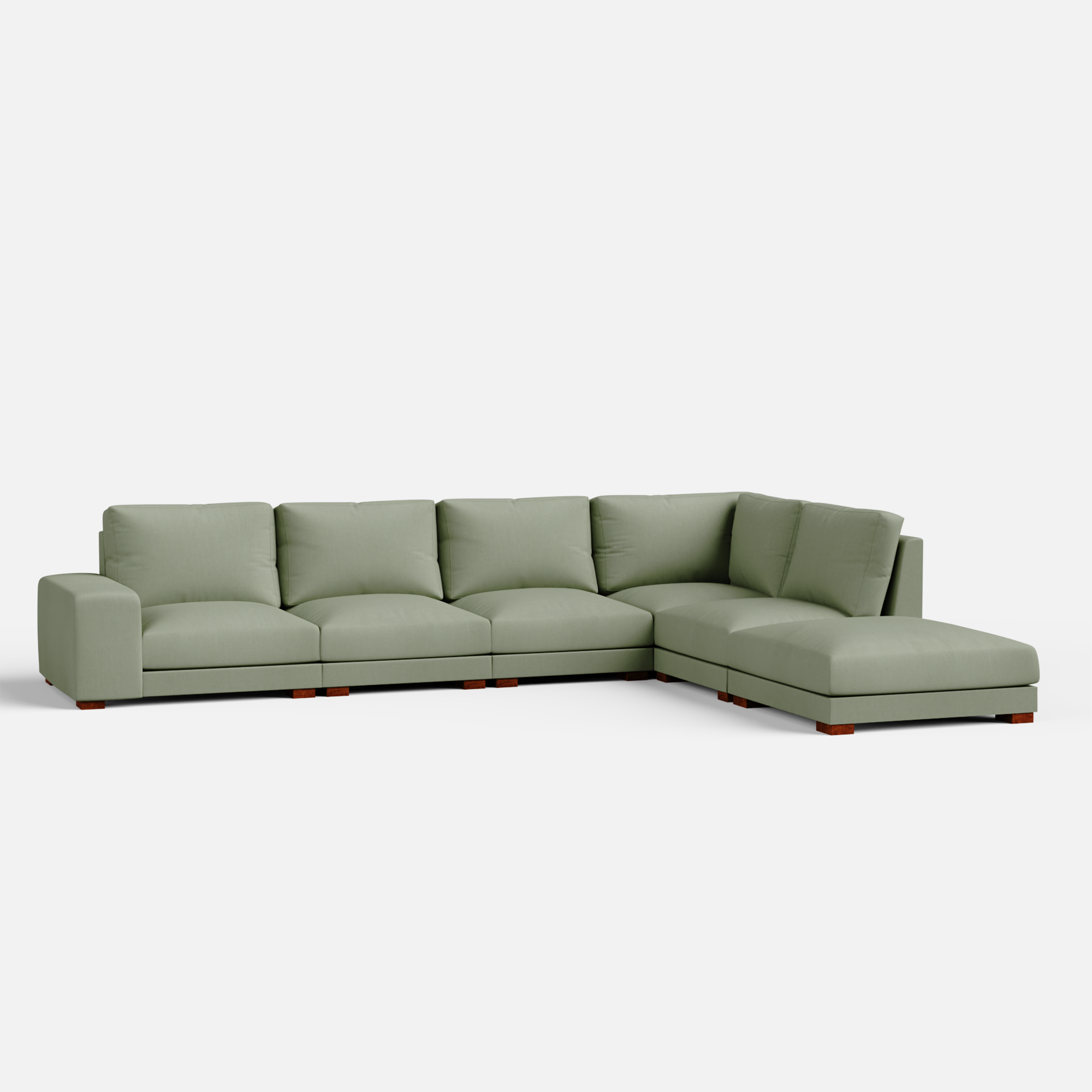 Derek modular right arm 5 seater sofa with ottoman - 127.5" | 61.6" Left chaise with 34" Ottoman - Crafts Mill Bespoke Furniture - Modular Sectional Sofas