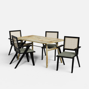 Dido-Flora Dining Table Set - 4 Seater - Table (150 cm x 90 cm x 76 cm) + 4 Flora Chairs - Mango Table + Sheesham Seating