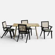 Dido-Flora Dining Table Set - 4 Seater - Table (150 cm x 90 cm x 76 cm) + 4 Flora Chairs - Mango Table + Sheesham Seating