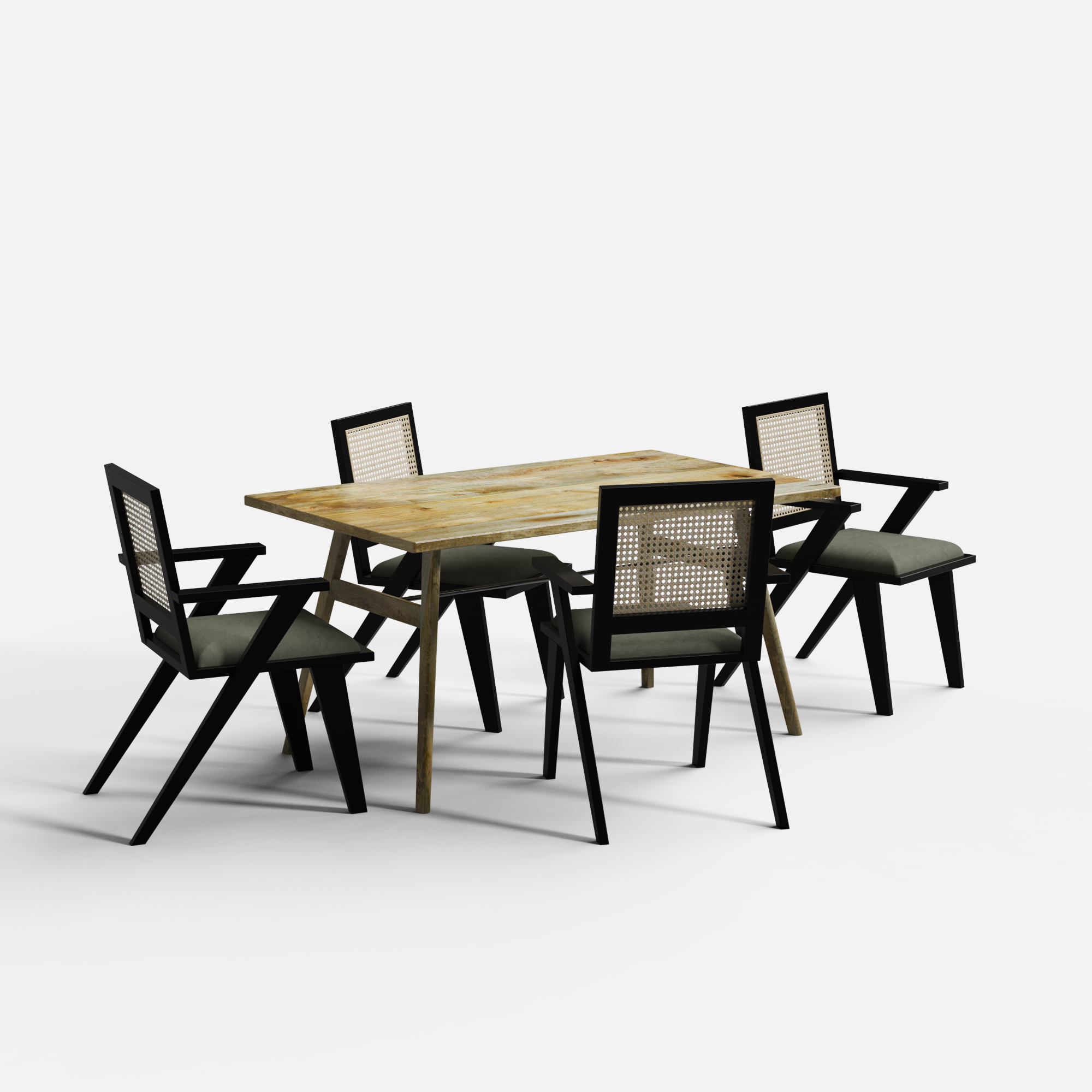 Dido-Flora Dining Table Set - 4 Seater - Table (150 cm x 90 cm x 76 cm) + 4 Flora Chairs - Mango Table + Sheesham Seating