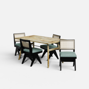 Dido-Jean Dining Table Set - 4 Seater - Table (150 cm x 90 cm x 76 cm) + 4 Jean Chairs - Mango Table + Sheesham Seating
