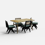 Dido-Jean Dining Table Set - 4 Seater - Table (150 cm x 90 cm x 76 cm) + 4 Jean Chairs - Mango Table + Sheesham Seating