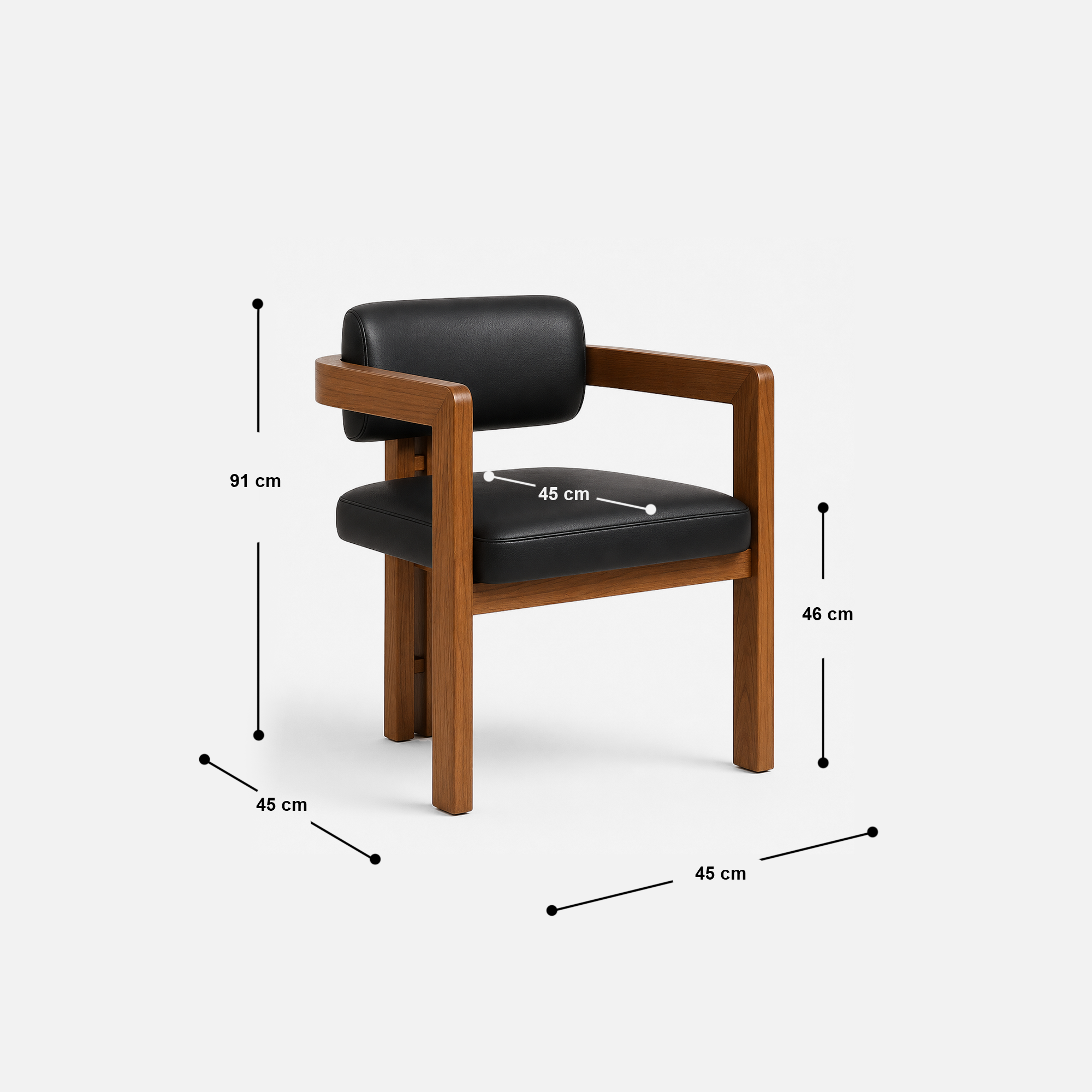 Elara Modern Cafe Chair with Walnut Frame and Black Leather Upholstery