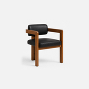 Elara Modern Cafe Chair with Walnut Frame and Black Leather Upholstery