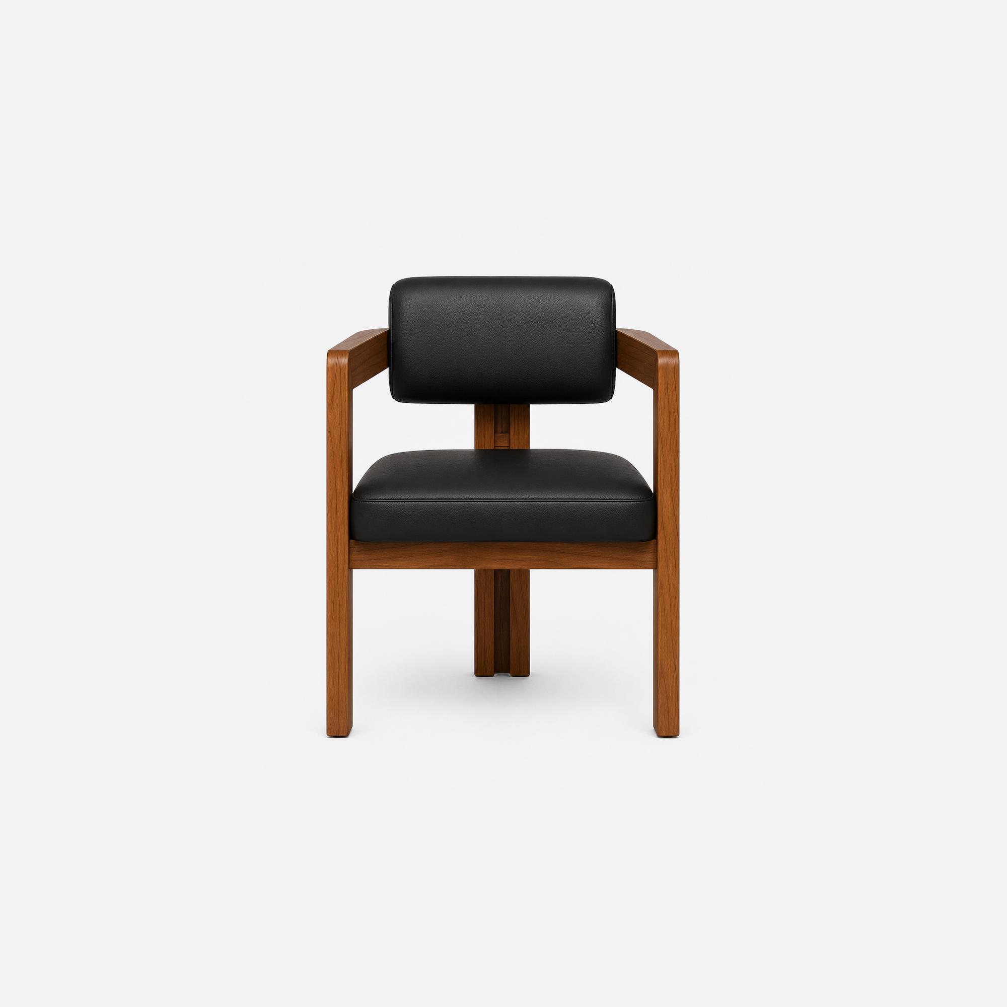 Elara Modern Cafe Chair with Walnut Frame and Black Leather Upholstery