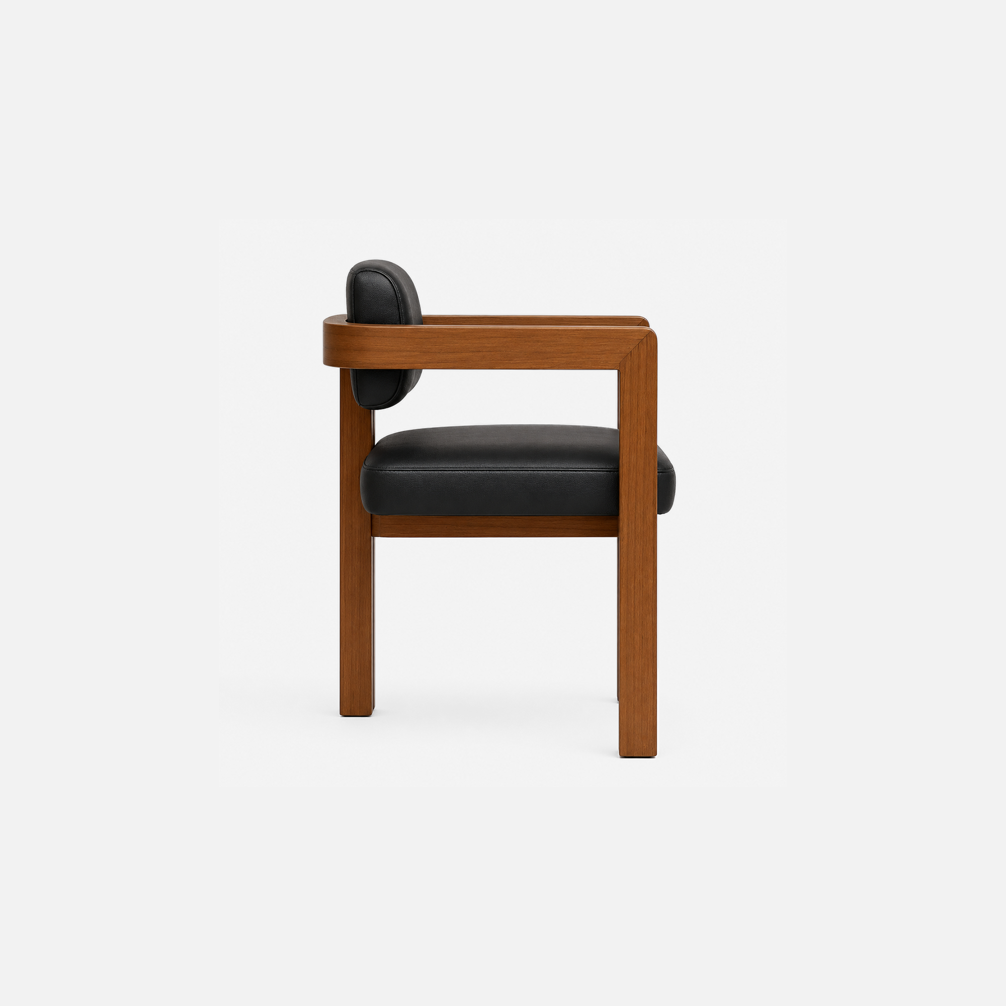 Elara Modern Cafe Chair with Walnut Frame and Black Leather Upholstery