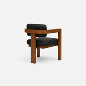 Elara Modern Cafe Chair with Walnut Frame and Black Leather Upholstery