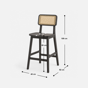 Elvio Rattan Back Bar Chair in Dark Wood with Natural Rattan