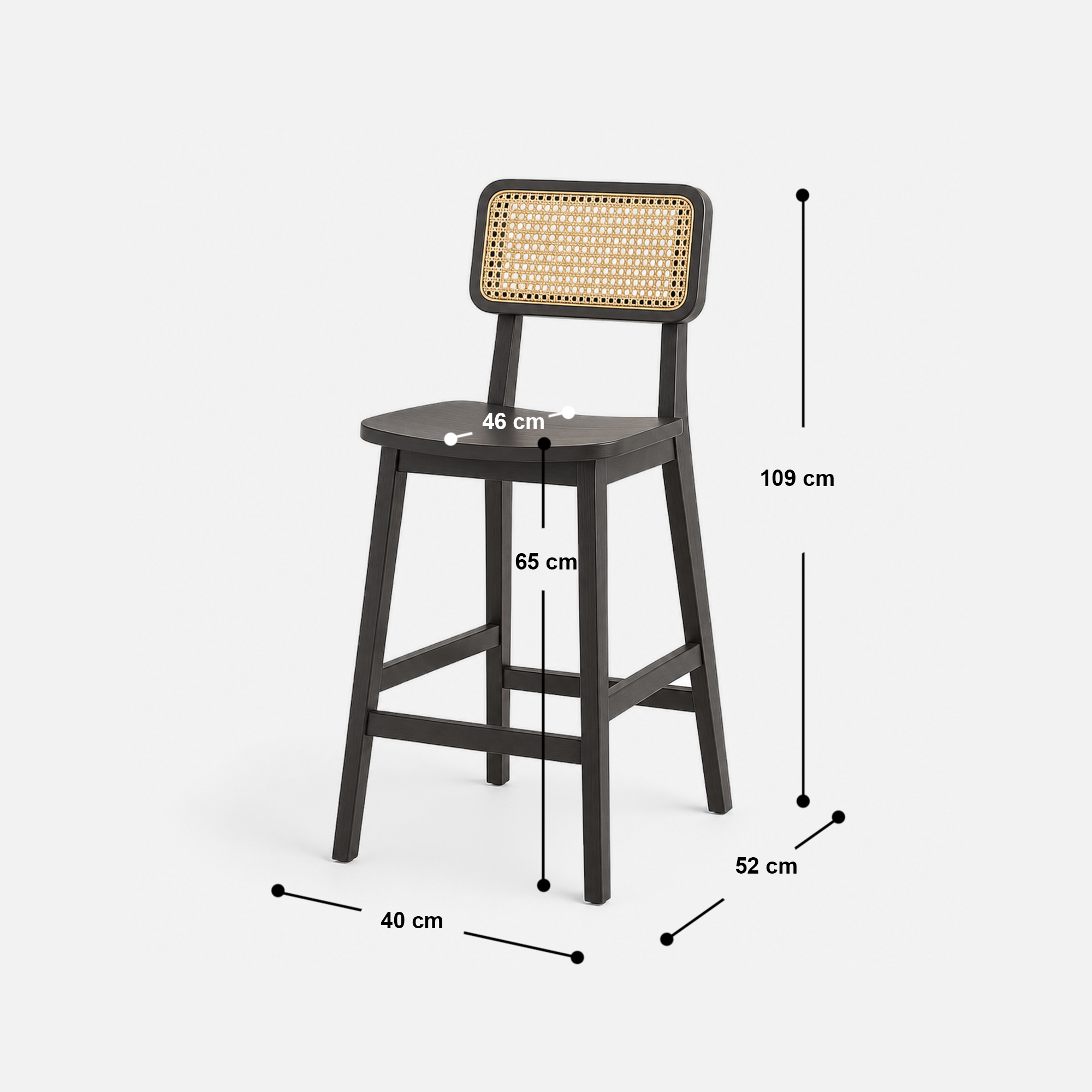 Elvio Rattan Back Bar Chair in Dark Wood with Natural Rattan