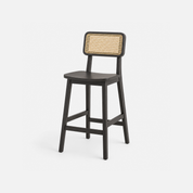 Elvio Rattan Back Bar Chair in Dark Wood with Natural Rattan