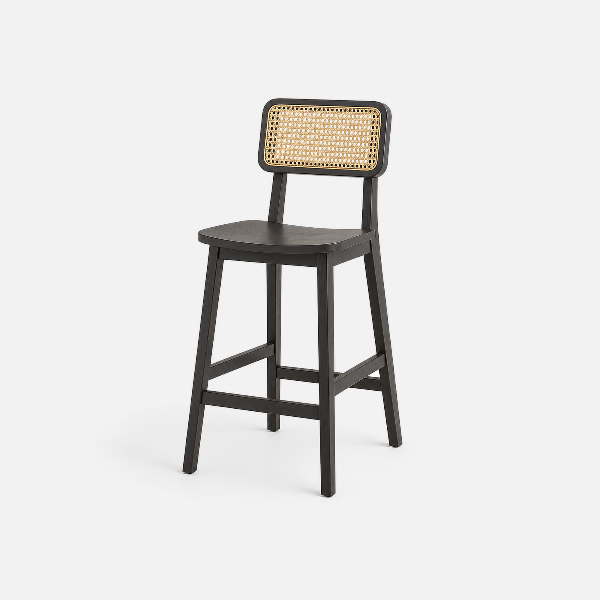 Elvio Rattan Back Bar Chair in Dark Wood with Natural Rattan