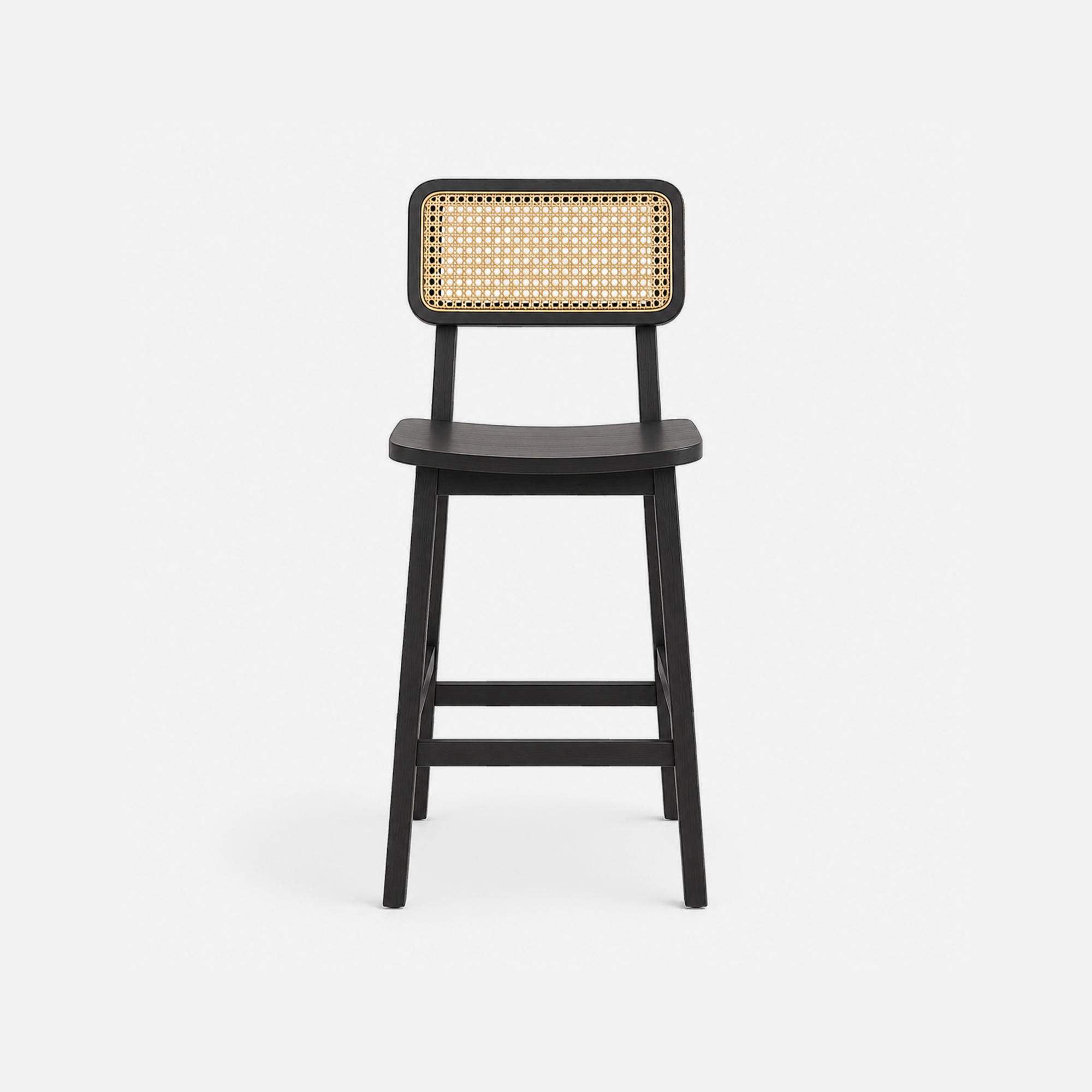 Elvio Rattan Back Bar Chair in Dark Wood with Natural Rattan