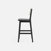 Elvio Rattan Back Bar Chair in Dark Wood with Natural Rattan