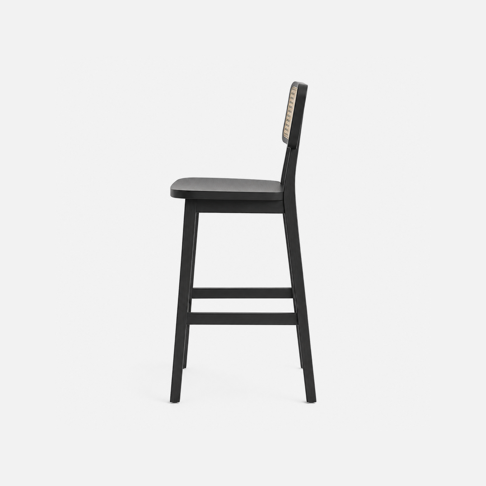 Elvio Rattan Back Bar Chair in Dark Wood with Natural Rattan