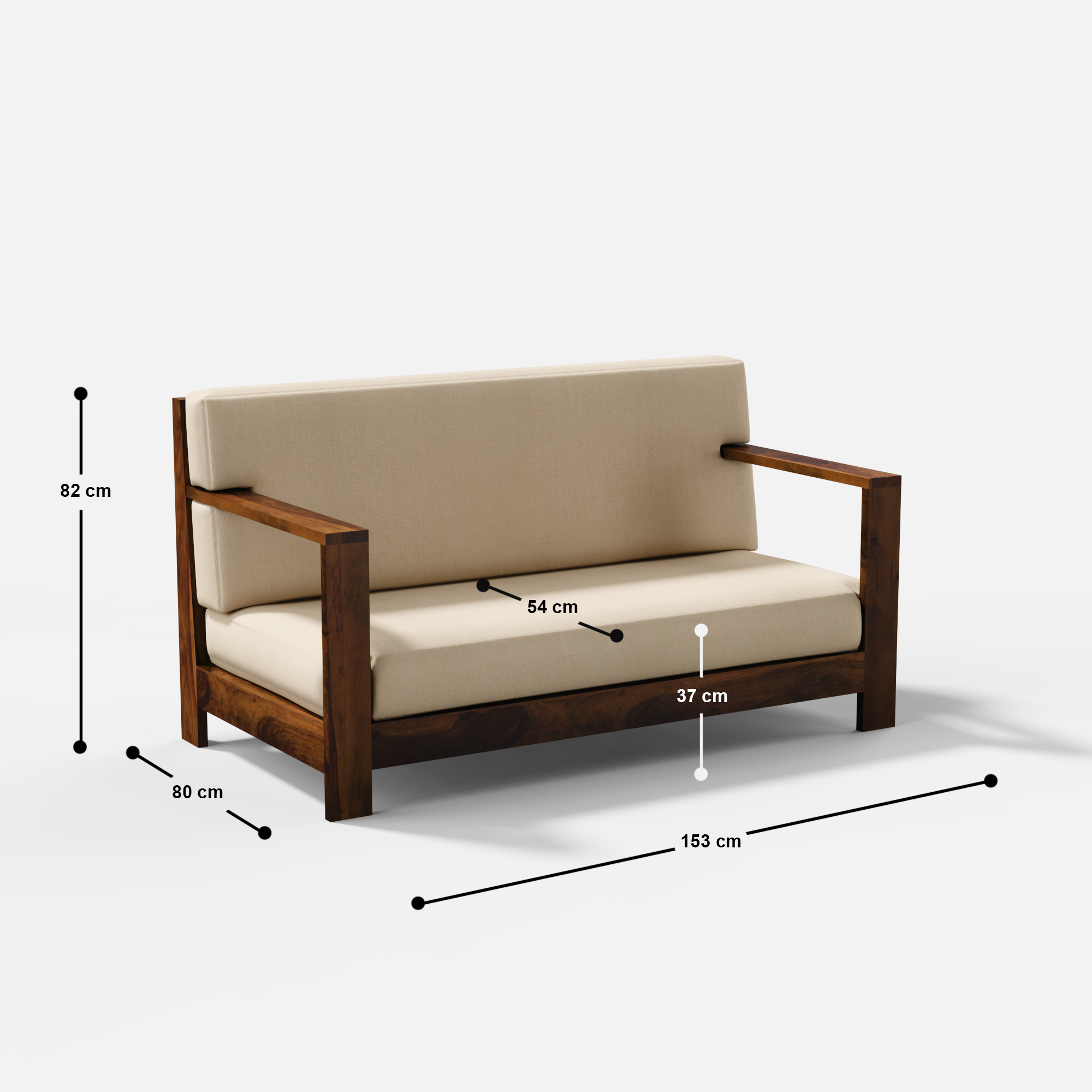 Evelyn 2 Seater Solid Wood Sofa - 60.2"
