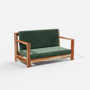 Green sofa with wooden frame on a white background