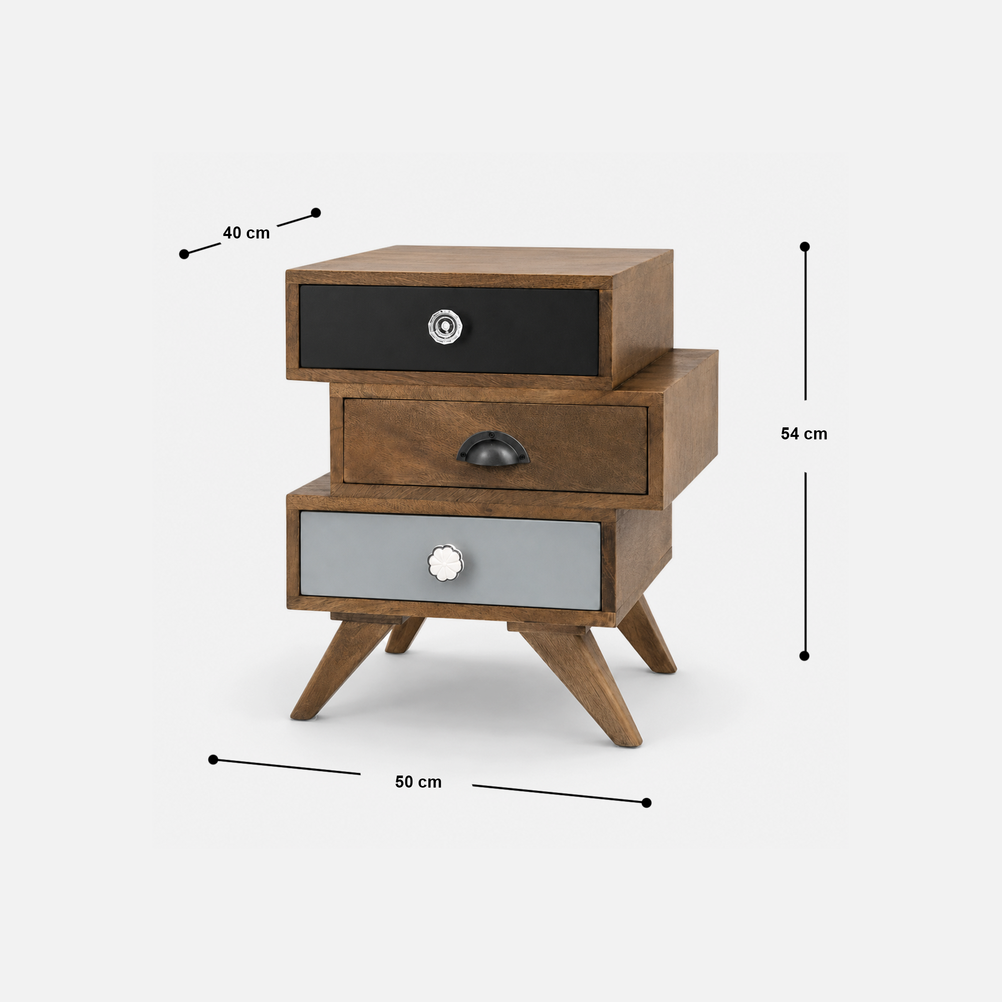 Everest MidCentury Modern Three-Tier Drawer Side Table in Mixed Tones