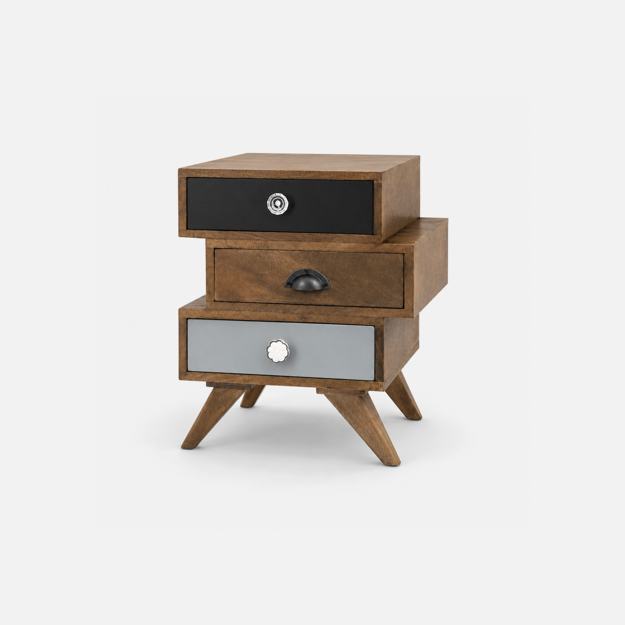 Everest MidCentury Modern Three-Tier Drawer Side Table in Mixed Tones