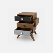Everest MidCentury Modern Three-Tier Drawer Side Table in Mixed Tones