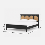 Fresno Black Wood Bed with Rattan Panel Headboard