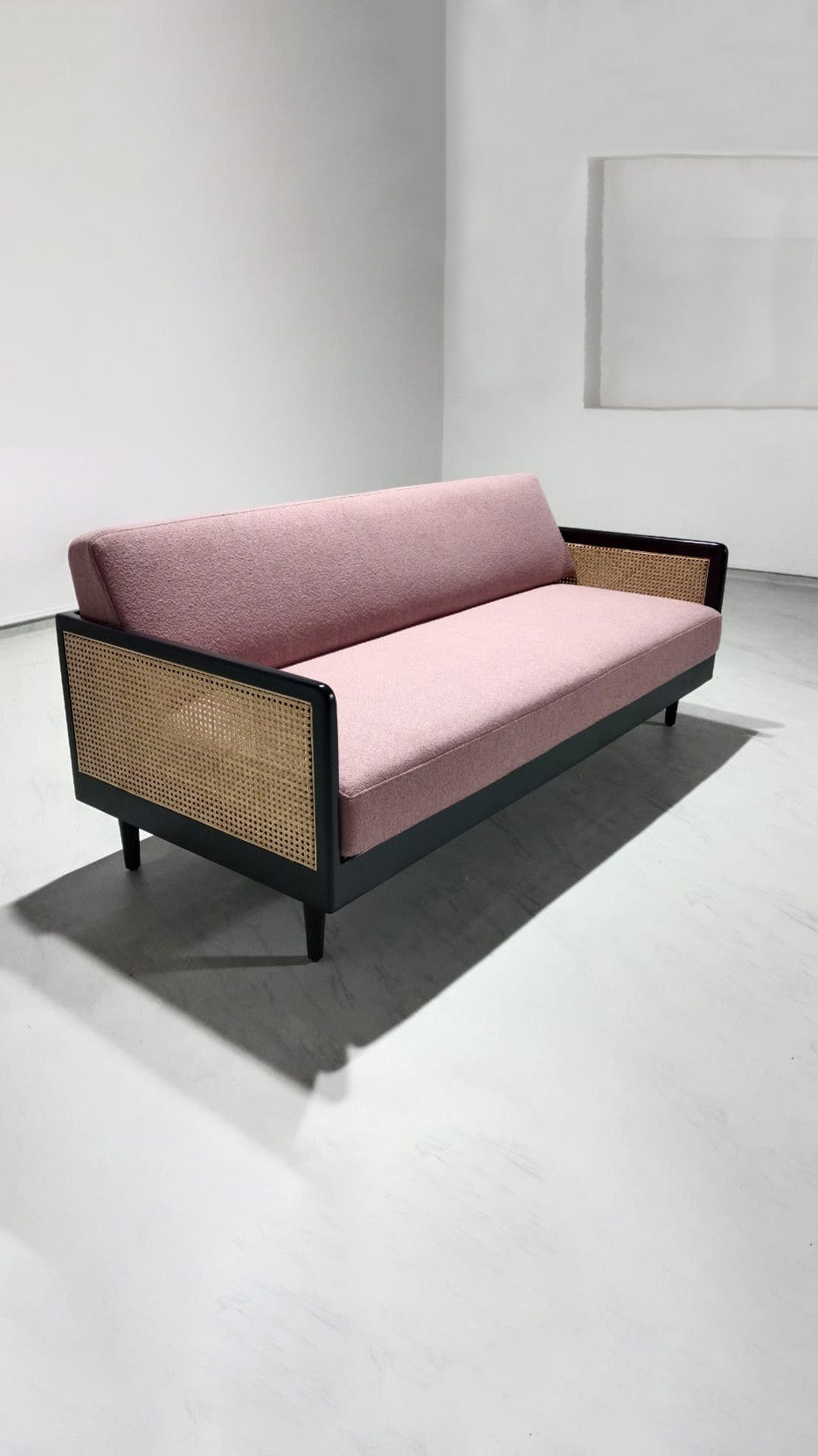 Fry Rattan 3 Seater Sofa - 75" - Rose Gold Boucle