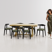 Gable-Arendt Dining Table Set - Large 6 Seater - Table (175 cm x 90 cm x 76 cm) + 6 Arendt Chairs - Mango Table + Sheesham Seating