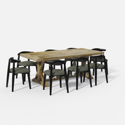 Gable-Arendt Dining Table Set - 8 Seater - Table (210 cm x 100 cm x 76 cm) + 8 Arendt Chairs - Mango Table + Sheesham Seating