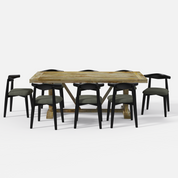 Gable-Arendt Dining Table Set - 8 Seater - Table (210 cm x 100 cm x 76 cm) + 8 Arendt Chairs - Mango Table + Sheesham Seating