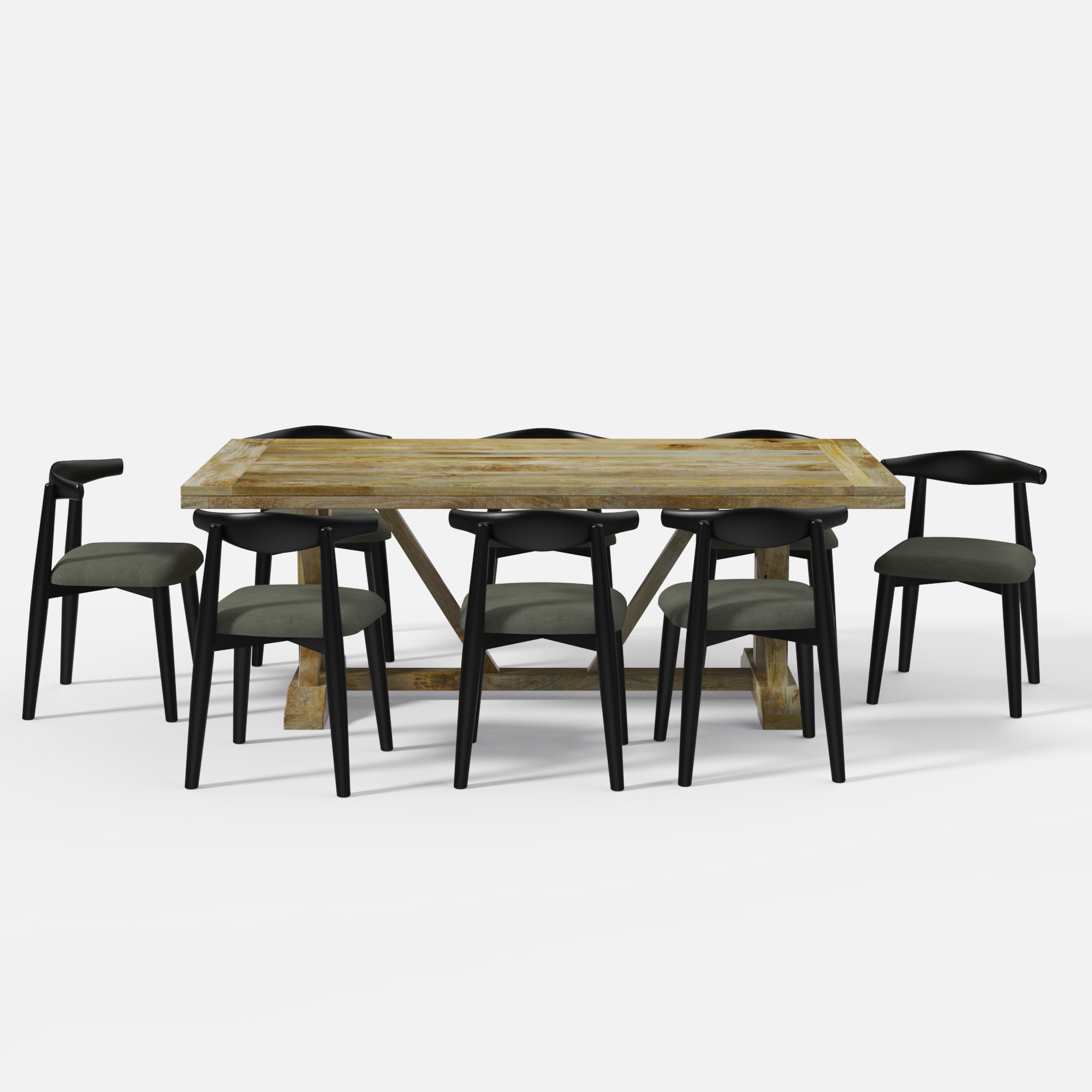 Gable-Arendt Dining Table Set - 8 Seater - Table (210 cm x 100 cm x 76 cm) + 8 Arendt Chairs - Mango Table + Sheesham Seating