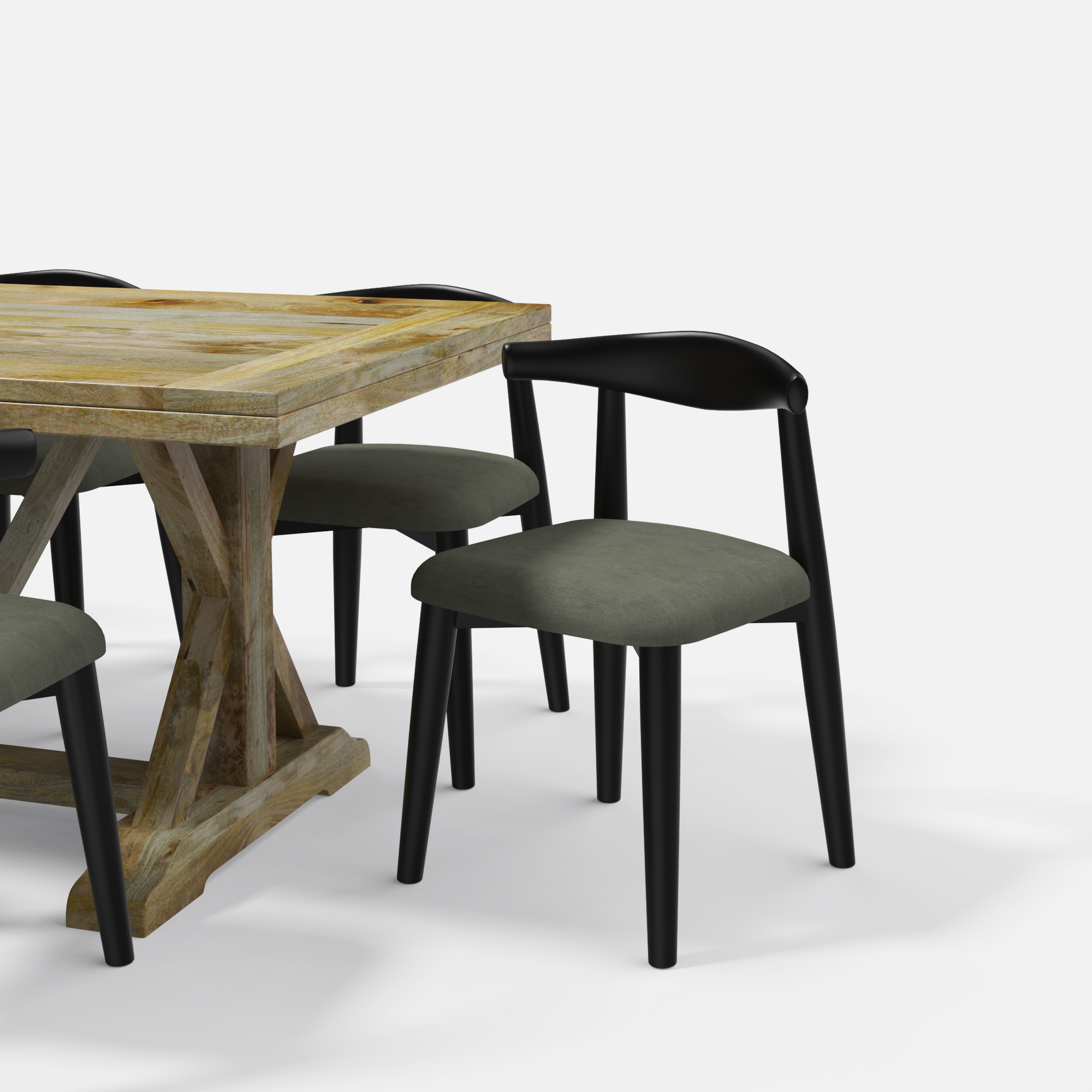 Gable-Arendt Dining Table Set - 8 Seater - Table (210 cm x 100 cm x 76 cm) + 8 Arendt Chairs - Mango Table + Sheesham Seating