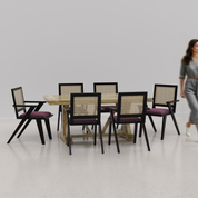 Gable-Flora Dining Table Set - Large 6 Seater - Table (175 cm x 90 cm x 76 cm) + 6 Flora Chairs - Mango Table + Sheesham Seating