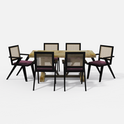 Gable-Flora Dining Table Set - Large 6 Seater - Table (175 cm x 90 cm x 76 cm) + 6 Flora Chairs - Mango Table + Sheesham Seating