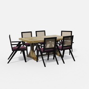 Gable-Flora Dining Table Set - Large 6 Seater - Table (175 cm x 90 cm x 76 cm) + 6 Flora Chairs - Mango Table + Sheesham Seating